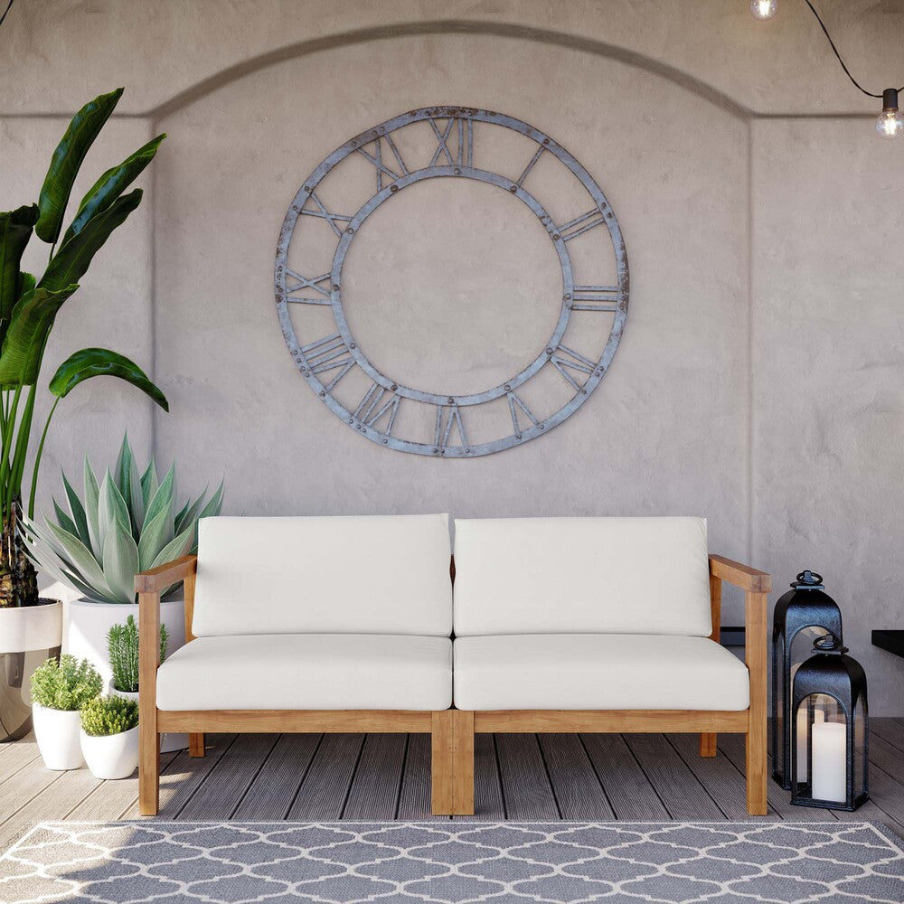 EEI-4259-NAT-WHI-SET Bayport Outdoor Patio Teak Wood 2-Seater Loveseat by Modway