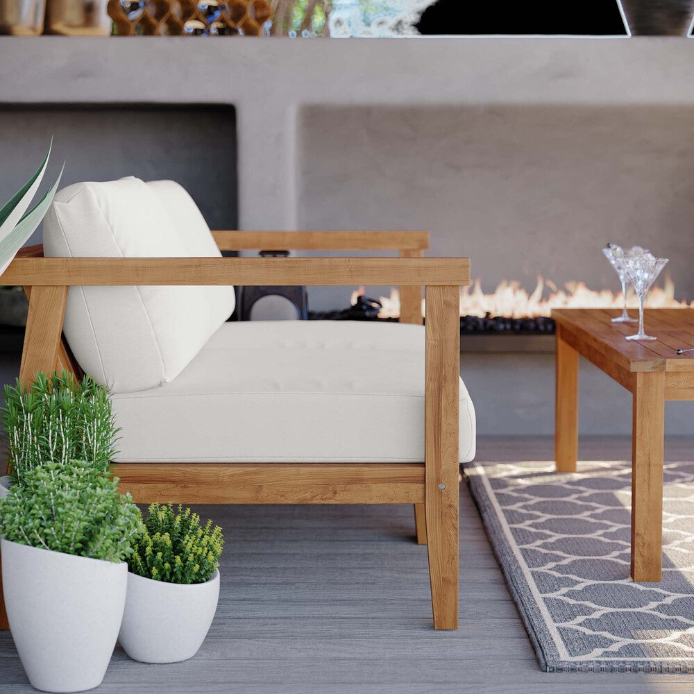 EEI-4259-NAT-WHI-SET Bayport Outdoor Patio Teak Wood 2-Seater Loveseat by Modway