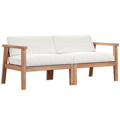Modway EEI-4259-NAT-WHI-SET Bayport Outdoor Patio Teak Wood 2-Seater Loveseat Natural White