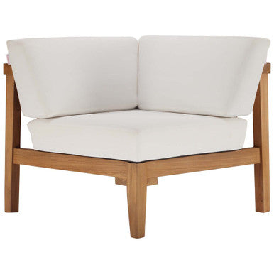Modway EEI-4127-NAT-WHI Bayport Outdoor Patio Teak Wood Corner Chair Natural White