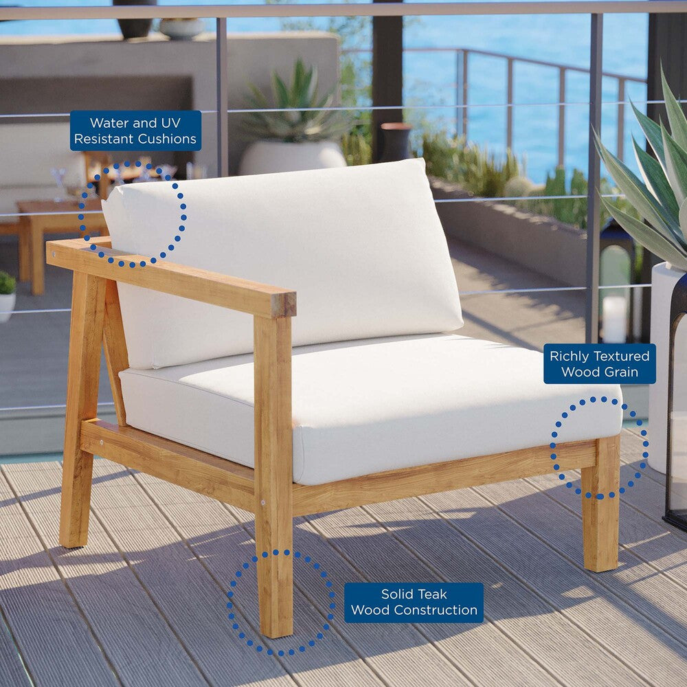 EEI-4128-NAT-WHI Bayport Outdoor Patio Teak Wood Left-Arm Chair by Modway
