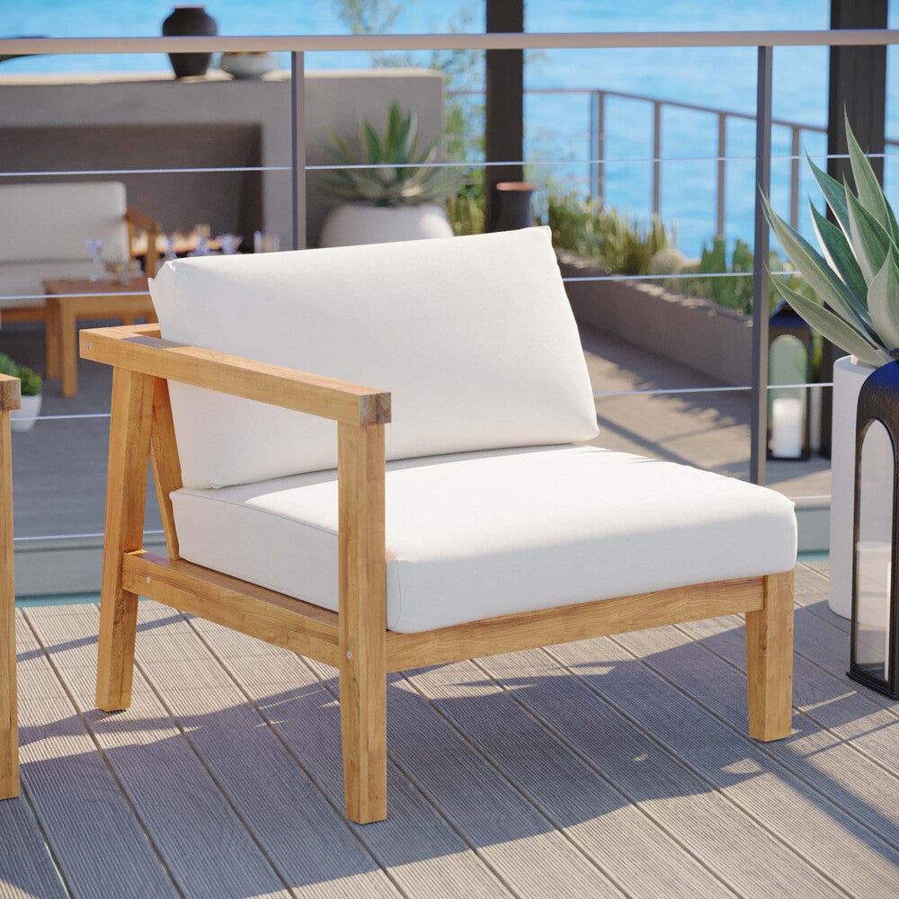 EEI-4128-NAT-WHI Bayport Outdoor Patio Teak Wood Left-Arm Chair by Modway