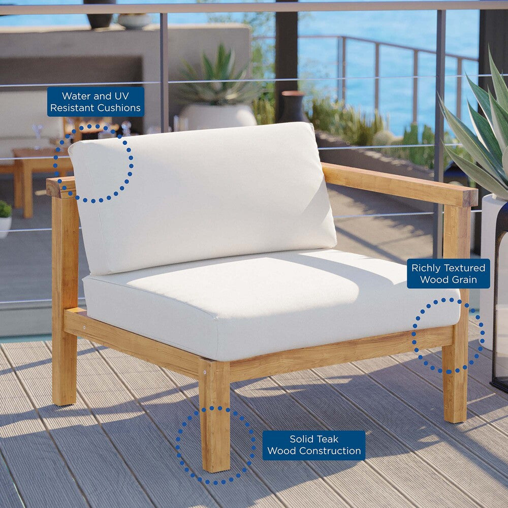 EEI-4129-NAT-WHI Bayport Outdoor Patio Teak Wood Right-Arm Chair by Modway