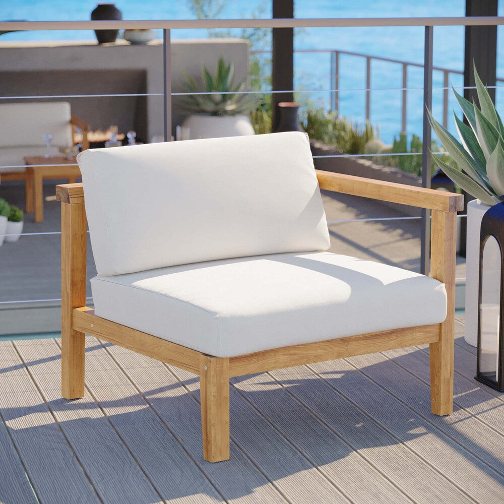 EEI-4129-NAT-WHI Bayport Outdoor Patio Teak Wood Right-Arm Chair by Modway
