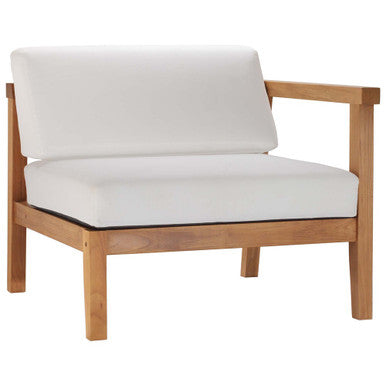 Modway EEI-4129-NAT-WHI Bayport Outdoor Patio Teak Wood Right-Arm Chair Natural White