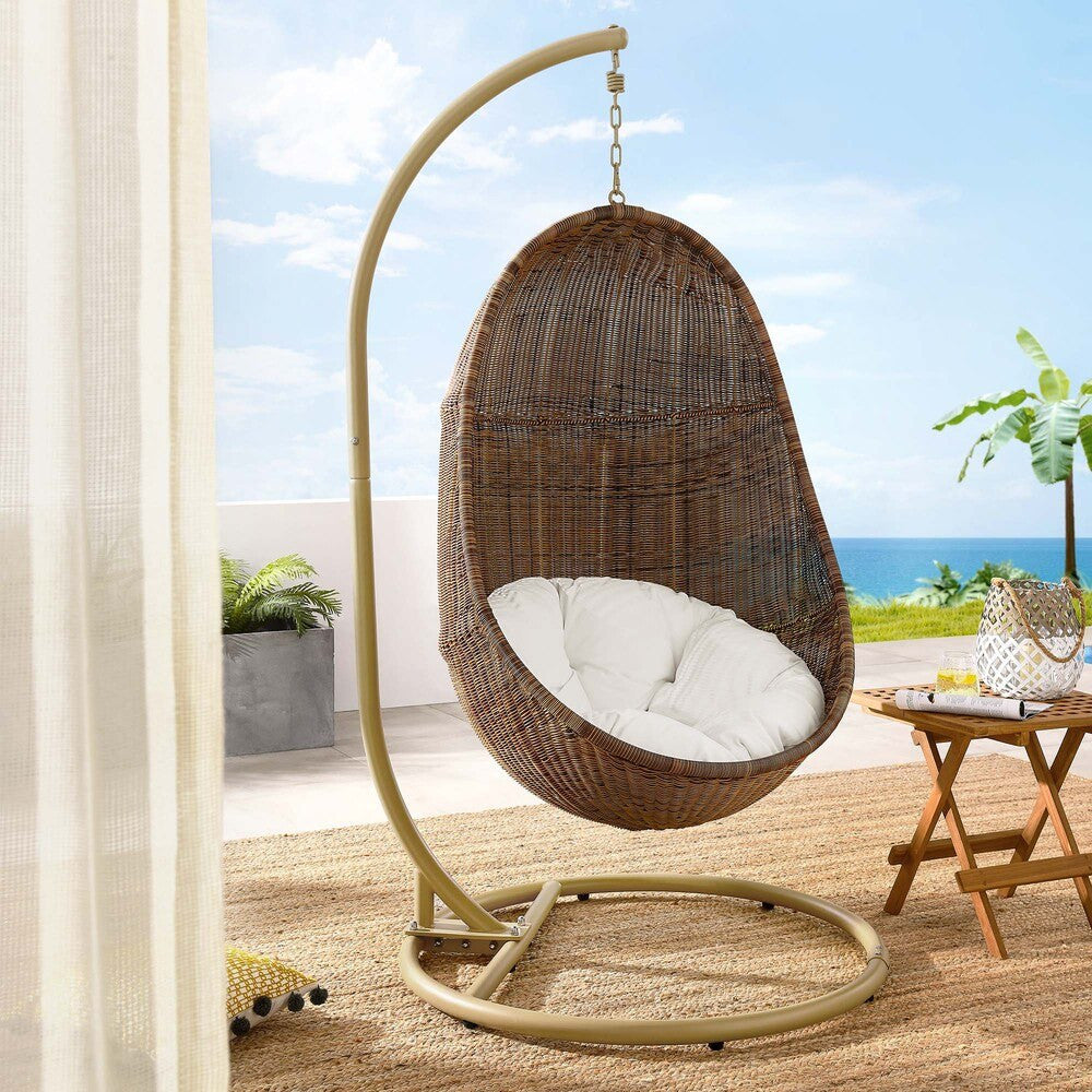 EEI-2277-YLW-WHI-SET Bean Outdoor Patio Wood Swing Chair With Stand by Modway