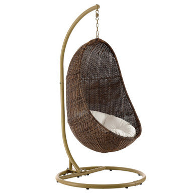 Modway EEI-2277-YLW-WHI-SET Bean Outdoor Patio Wood Swing Chair With Stand Coffee White