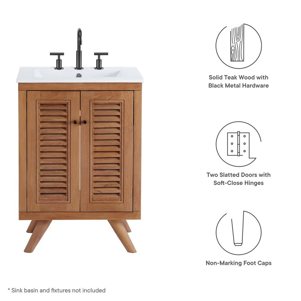 EEI-5086-NAT Birdie 24" Teak Wood Bathroom Vanity Cabinet (Sink Basin Not Included) by Modway
