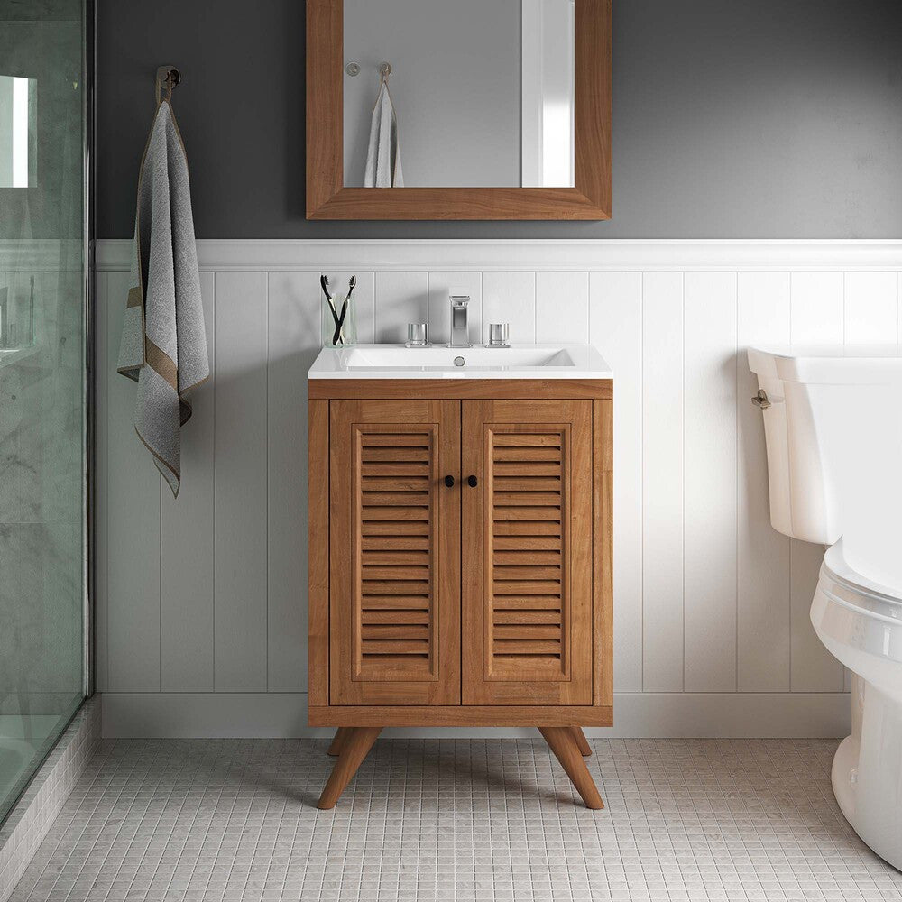 EEI-5086-NAT Birdie 24" Teak Wood Bathroom Vanity Cabinet (Sink Basin Not Included) by Modway