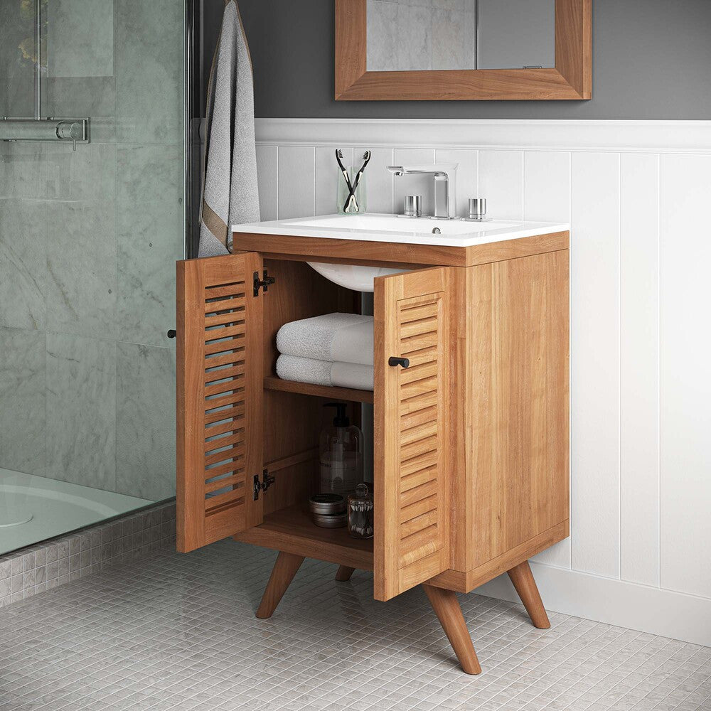 EEI-5086-NAT Birdie 24" Teak Wood Bathroom Vanity Cabinet (Sink Basin Not Included) by Modway
