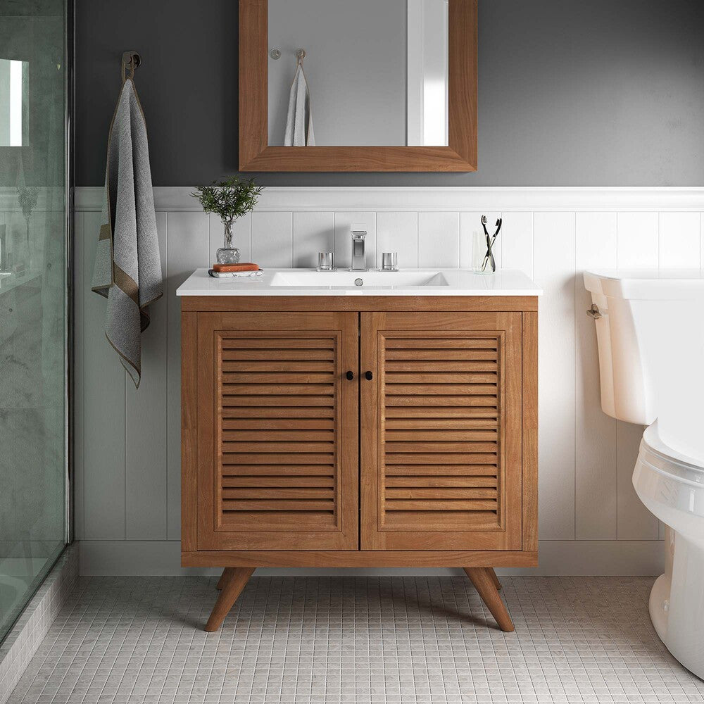 EEI-5087-NAT Birdie 36" Teak Wood Bathroom Vanity Cabinet (Sink Basin Not Included) by Modway