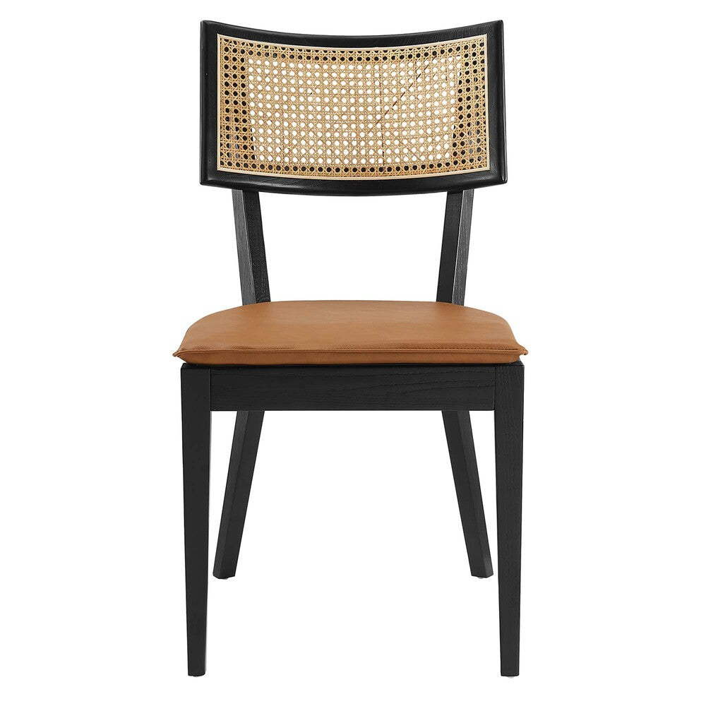 EEI-6732-BLK-TAN Caledonia Vegan Leather Upholstered Wood Dining Chairs Set of 2 by Modway