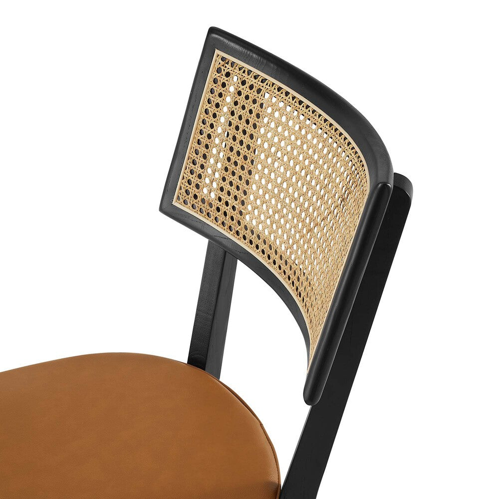 EEI-6732-BLK-TAN Caledonia Vegan Leather Upholstered Wood Dining Chairs Set of 2 by Modway