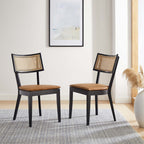 EEI-6732-BLK-TAN Caledonia Vegan Leather Upholstered Wood Dining Chairs Set of 2 by Modway