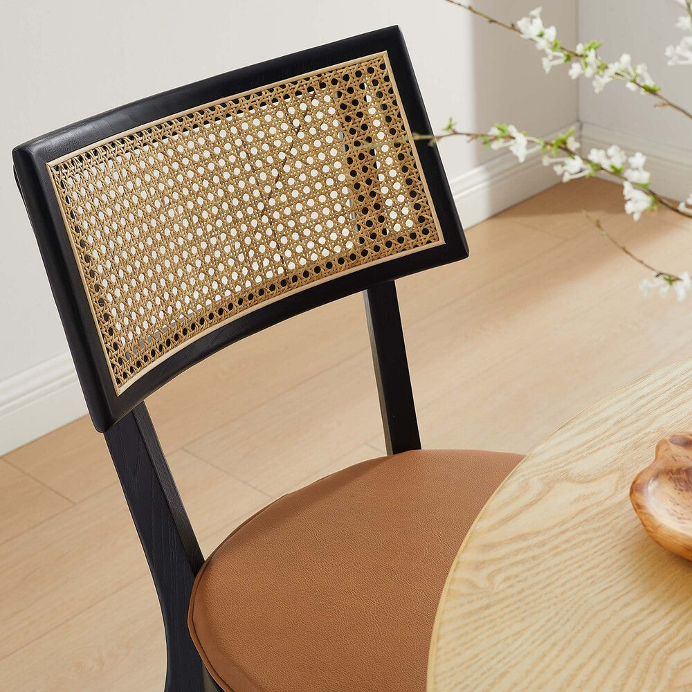 EEI-6732-BLK-TAN Caledonia Vegan Leather Upholstered Wood Dining Chairs Set of 2 by Modway