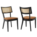 EEI-6732-BLK-TAN Caledonia Vegan Leather Upholstered Wood Dining Chairs Set of 2 by Modway