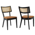 Modway EEI-6732-BLK-TAN Caledonia Vegan Leather Upholstered Wood Dining Chairs Set of 2 Black Tan