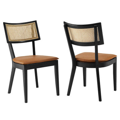 Modway EEI-6732-BLK-TAN Caledonia Vegan Leather Upholstered Wood Dining Chairs Set of 2 Black Tan