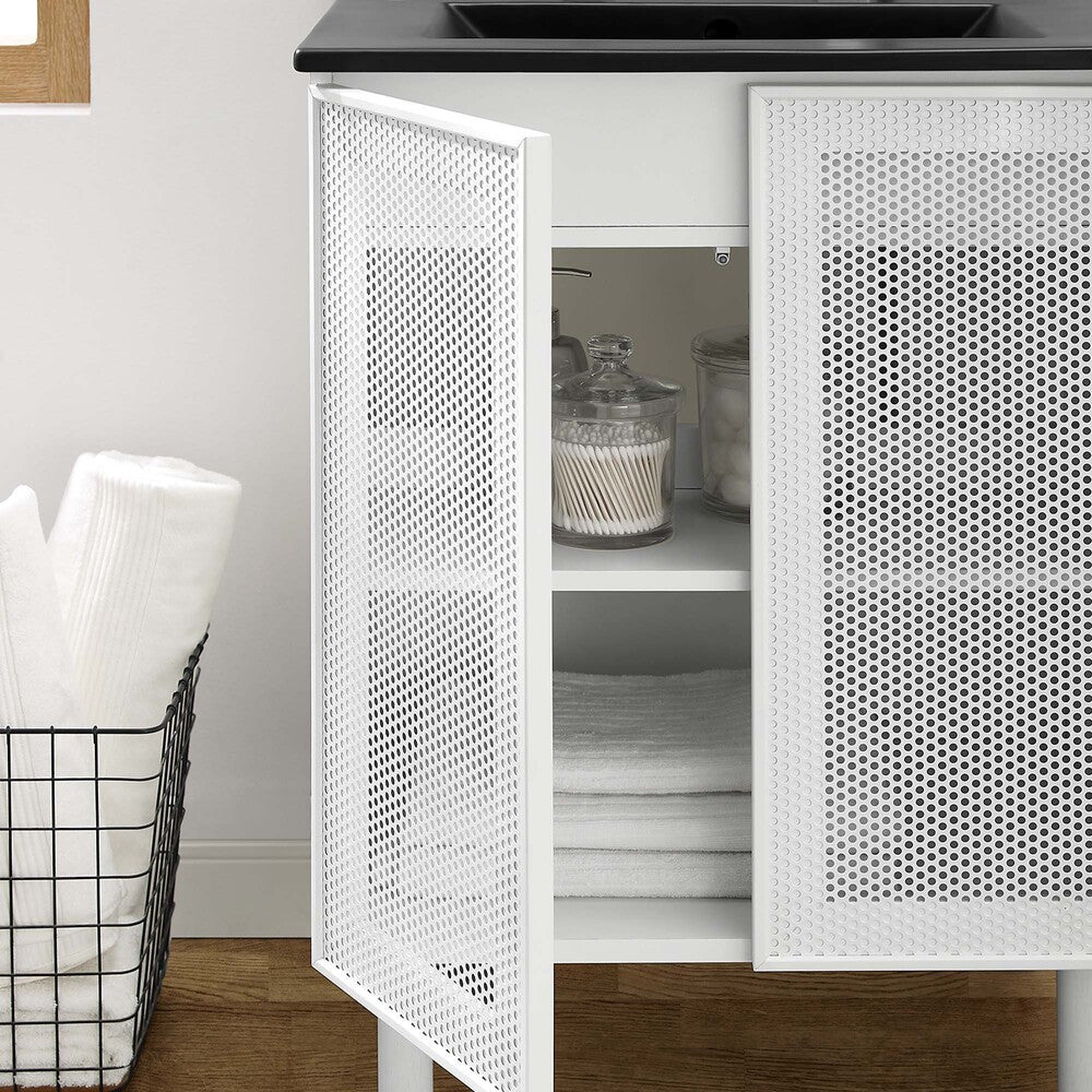 EEI-6679-BLK-WHI Calla 24" Perforated Metal Bathroom Vanity by Modway
