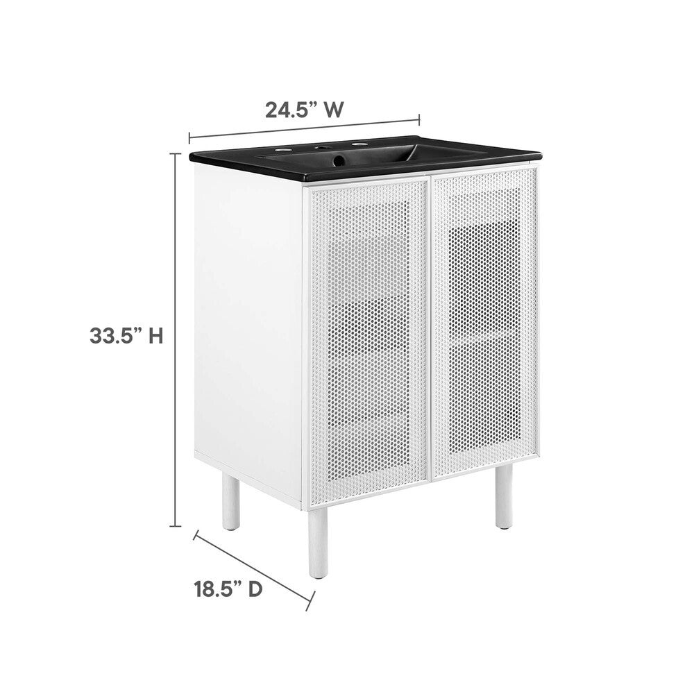 EEI-6679-BLK-WHI Calla 24" Perforated Metal Bathroom Vanity by Modway