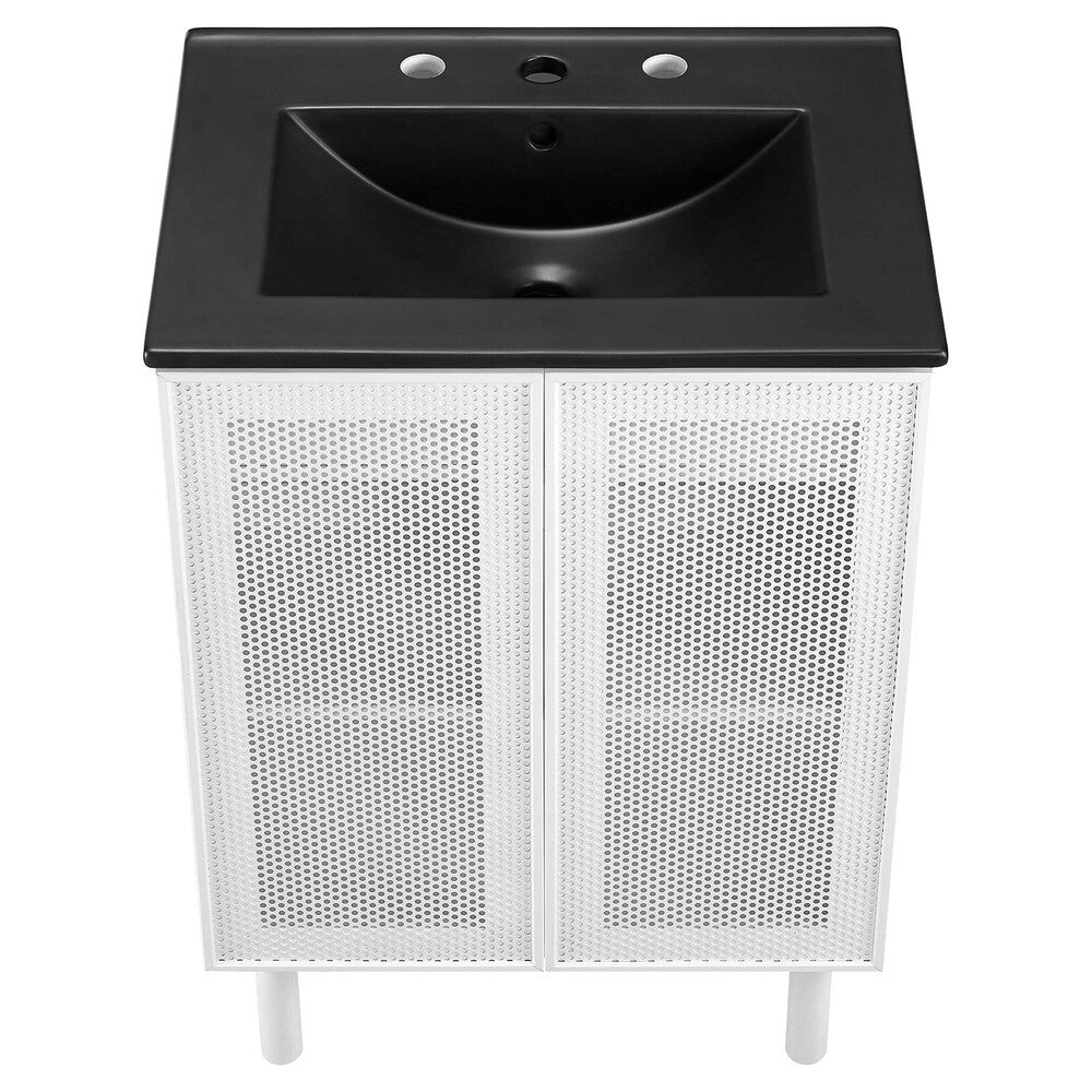 EEI-6679-BLK-WHI Calla 24" Perforated Metal Bathroom Vanity by Modway