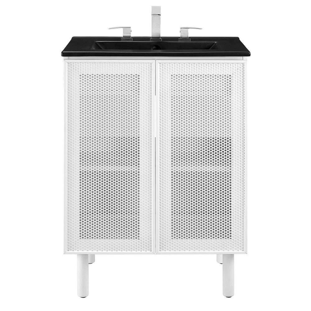 EEI-6679-BLK-WHI Calla 24" Perforated Metal Bathroom Vanity by Modway