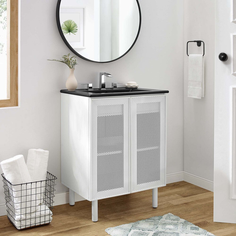 EEI-6679-BLK-WHI Calla 24" Perforated Metal Bathroom Vanity by Modway