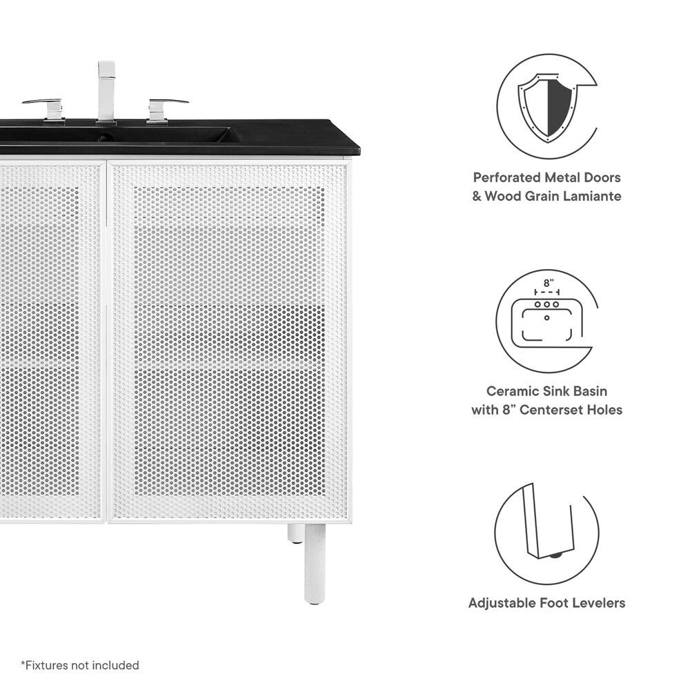 EEI-6680-BLK-WHI Calla 36" Perforated Metal Bathroom Vanity by Modway