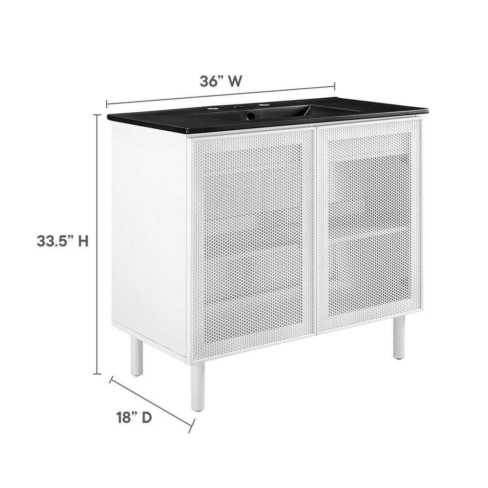 EEI-6680-BLK-WHI Calla 36" Perforated Metal Bathroom Vanity by Modway