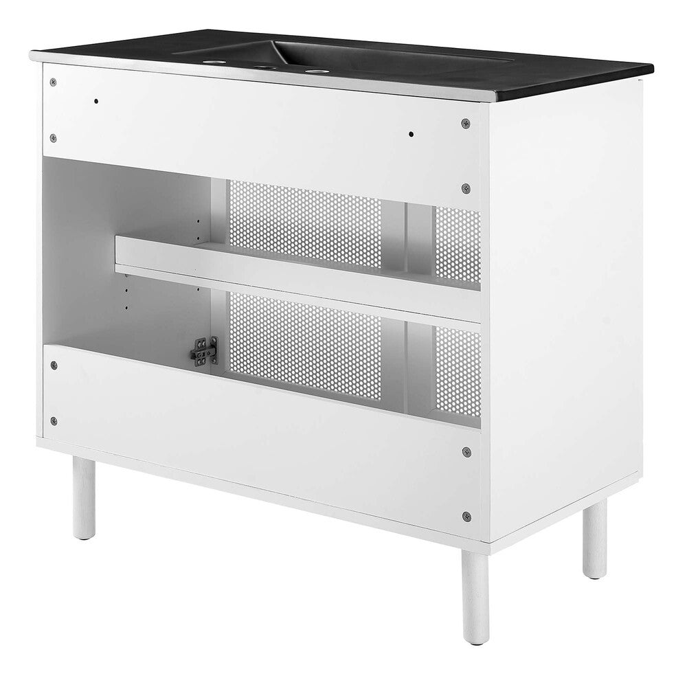 EEI-6680-BLK-WHI Calla 36" Perforated Metal Bathroom Vanity by Modway