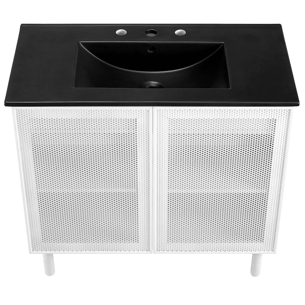 EEI-6680-BLK-WHI Calla 36" Perforated Metal Bathroom Vanity by Modway