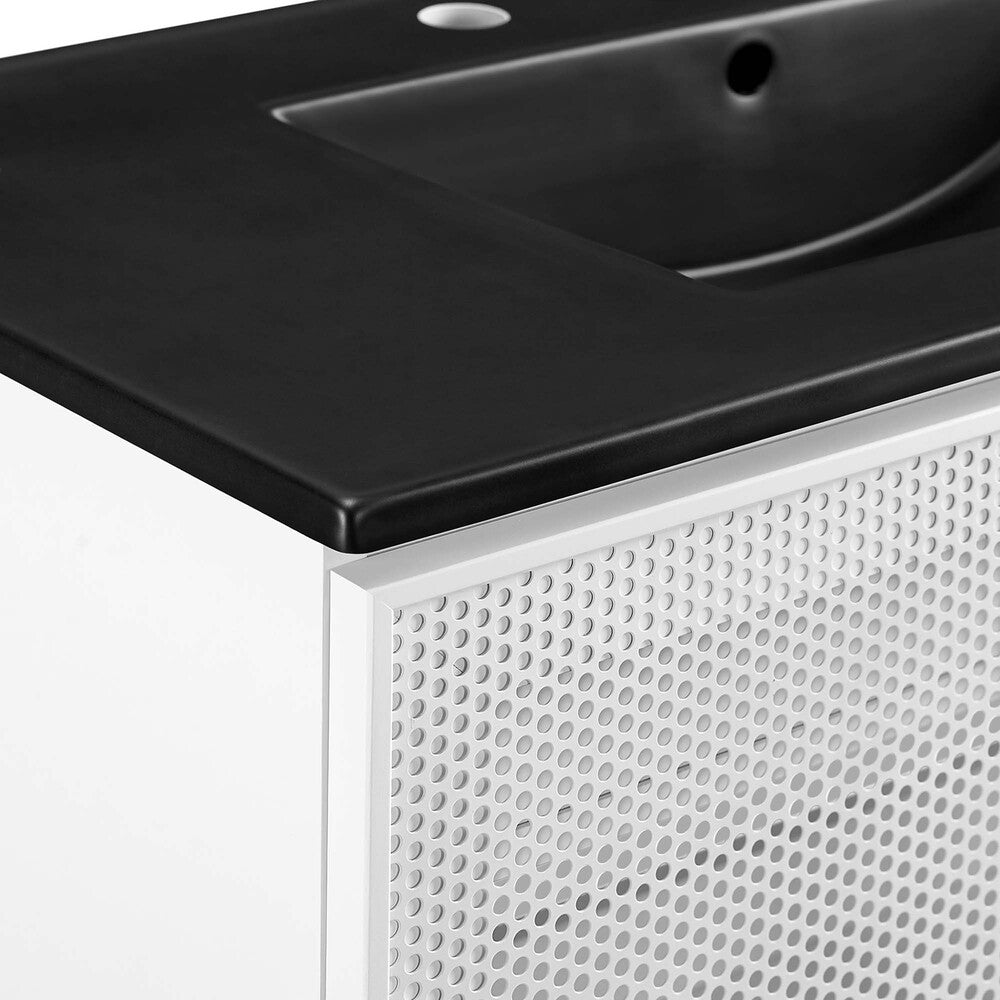 EEI-6680-BLK-WHI Calla 36" Perforated Metal Bathroom Vanity by Modway