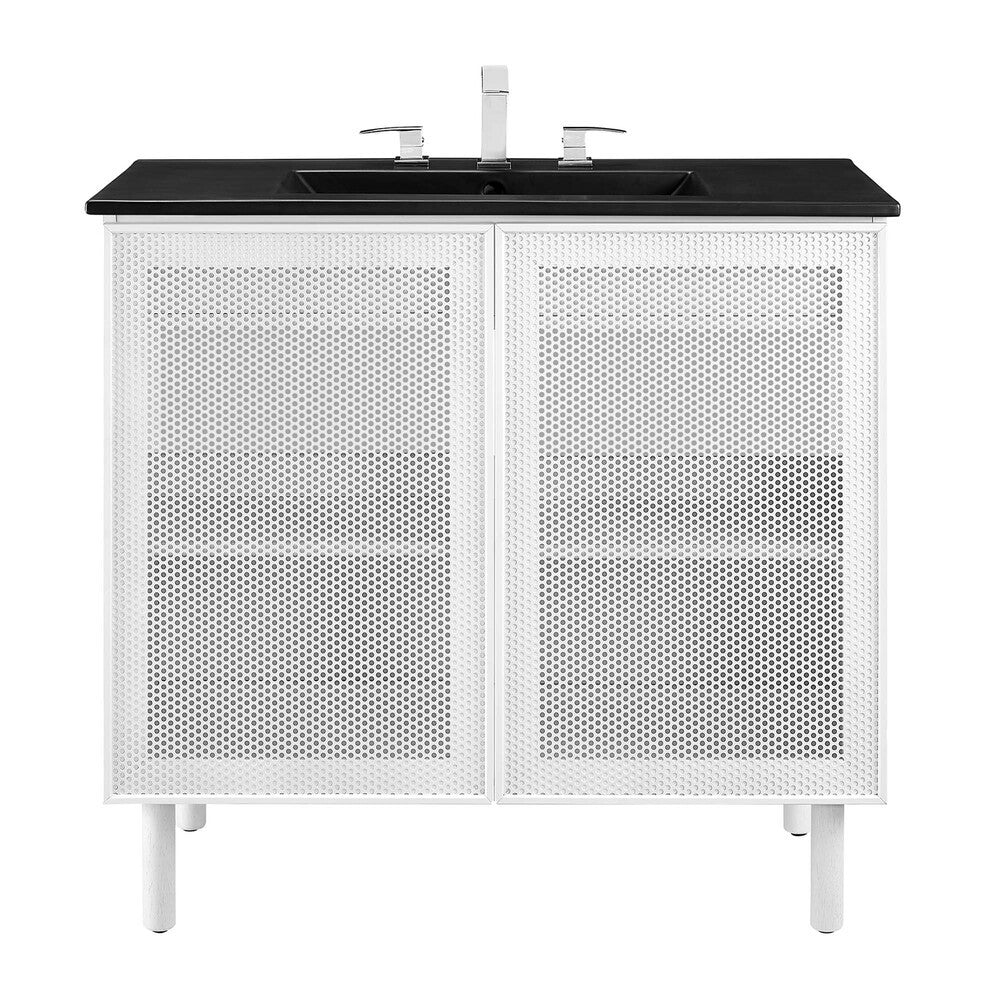 EEI-6680-BLK-WHI Calla 36" Perforated Metal Bathroom Vanity by Modway