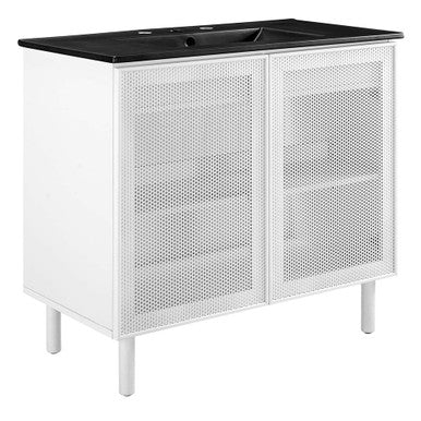 Modway EEI-6680-BLK-WHI Calla 36" Perforated Metal Bathroom Vanity Black White
