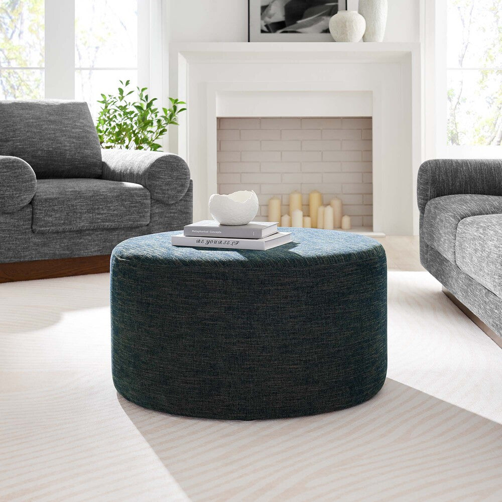 EEI-6647 Callum Large 29" Round Woven Heathered Fabric Upholstered Ottoman by Modway