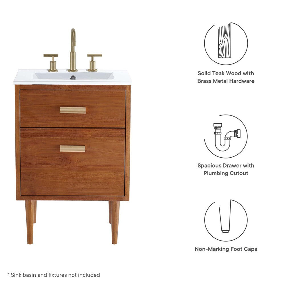 EEI-5082-NAT Cassia 24" Teak Wood Bathroom Vanity Cabinet (Sink Basin Not Included) by Modway