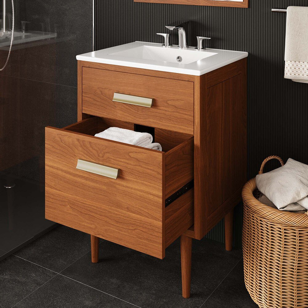 EEI-5082-NAT Cassia 24" Teak Wood Bathroom Vanity Cabinet (Sink Basin Not Included) by Modway
