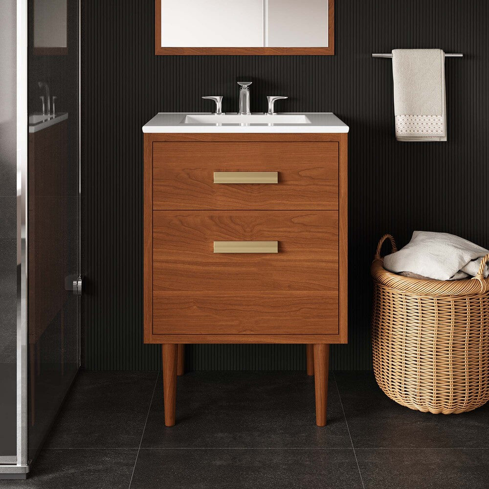 EEI-5082-NAT Cassia 24" Teak Wood Bathroom Vanity Cabinet (Sink Basin Not Included) by Modway
