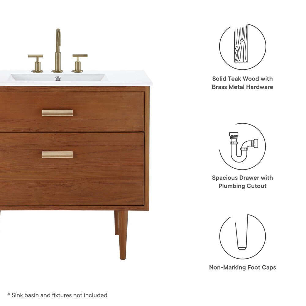 EEI-5083-NAT Cassia 36" Teak Wood Bathroom Vanity Cabinet (Sink Basin Not Included) by Modway