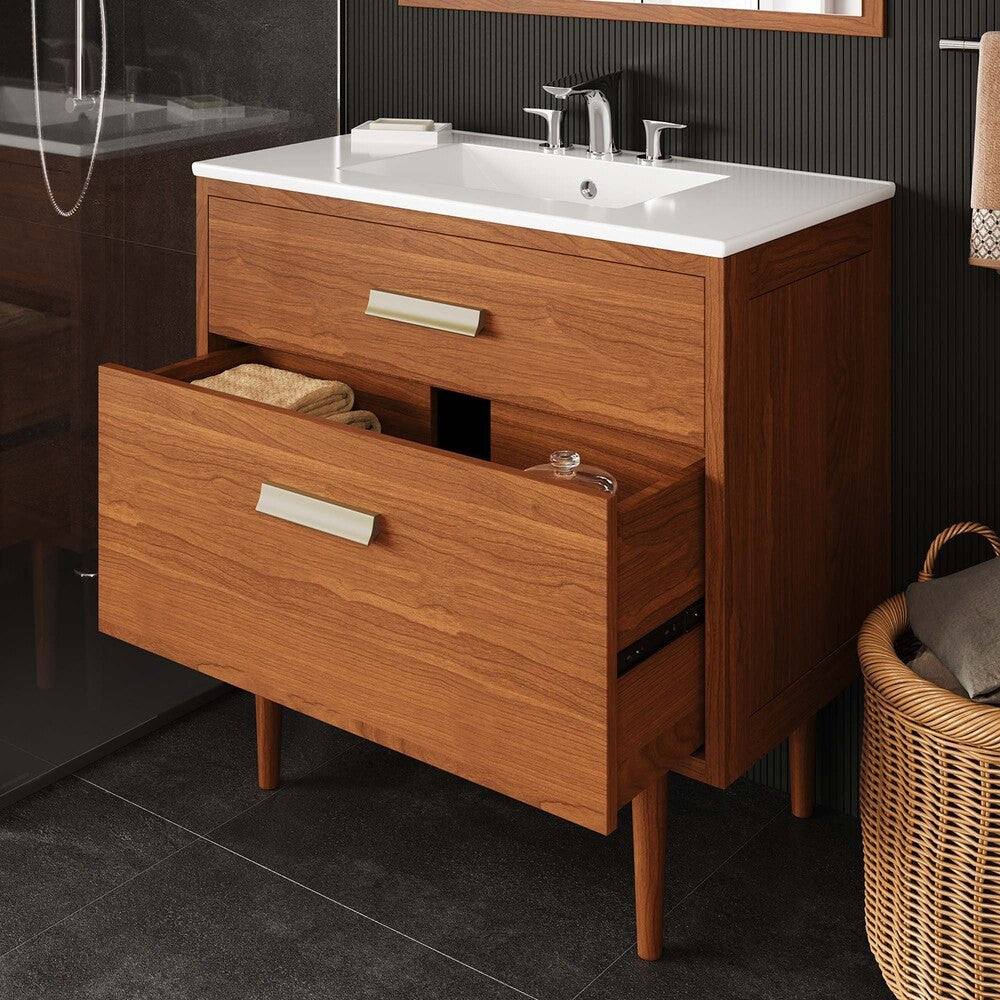 EEI-5083-NAT Cassia 36" Teak Wood Bathroom Vanity Cabinet (Sink Basin Not Included) by Modway
