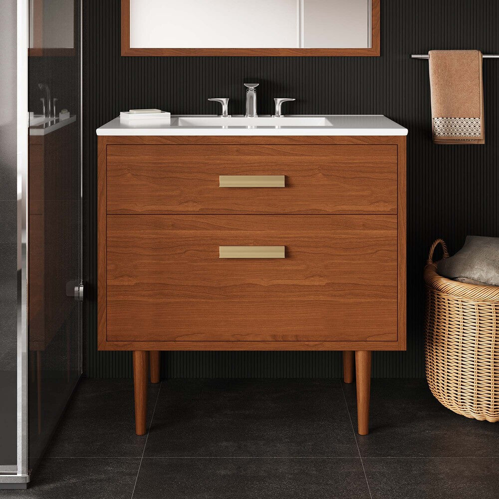 EEI-5083-NAT Cassia 36" Teak Wood Bathroom Vanity Cabinet (Sink Basin Not Included) by Modway