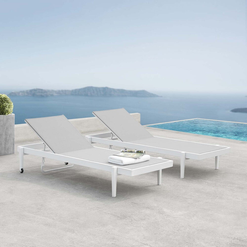 EEI-4204-WHI-GRY Charleston Outdoor Patio Aluminum Chaise Lounge Chair Set of 2 by Modway