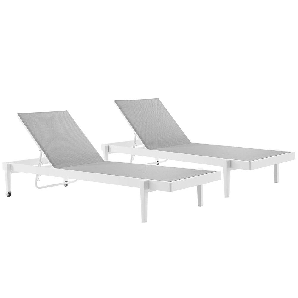 EEI-4204-WHI-GRY Charleston Outdoor Patio Aluminum Chaise Lounge Chair Set of 2 by Modway