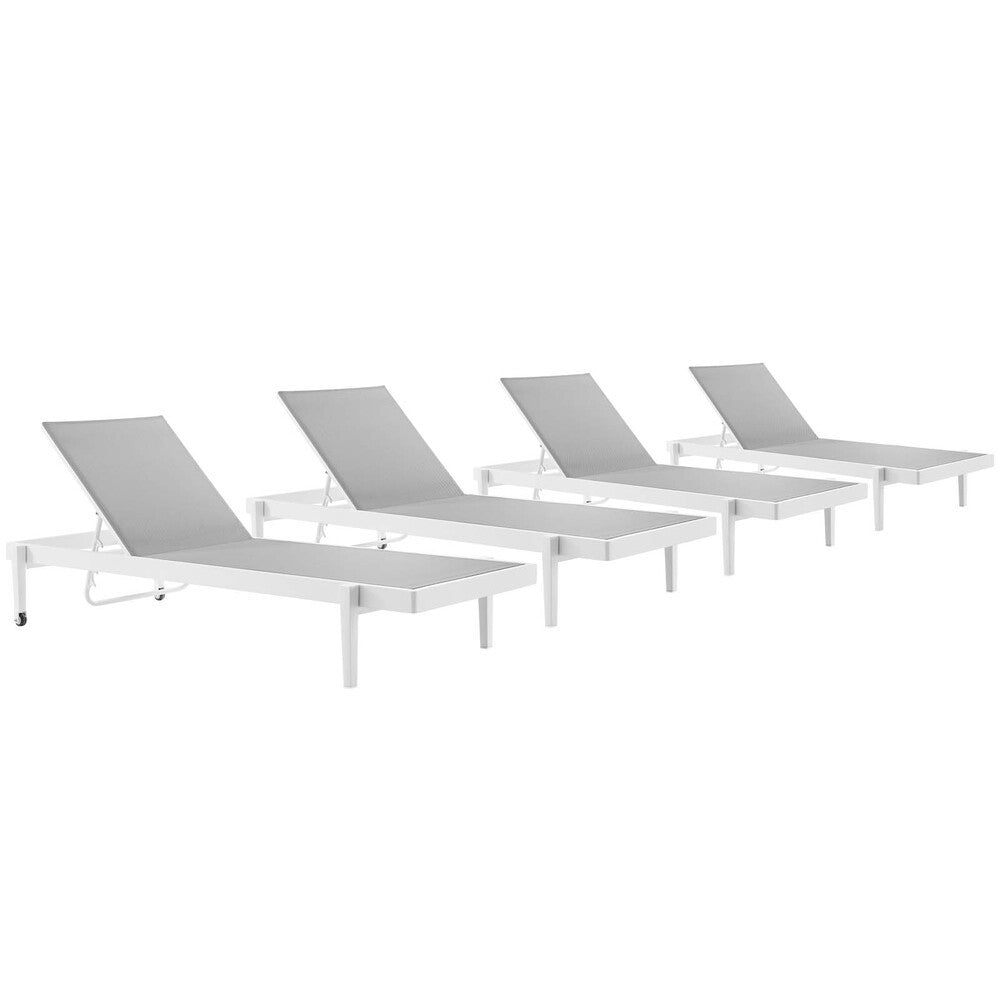 EEI-4205-WHI-GRY Charleston Outdoor Patio Aluminum Chaise Lounge Chair Set of 4 by Modway