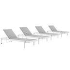 Modway EEI-4205-WHI-GRY Charleston Outdoor Patio Aluminum Chaise Lounge Chair Set of 4 White Gray
