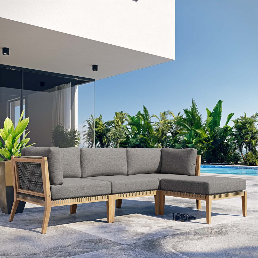 EEI-6121 Clearwater 4-Piece Outdoor Patio Teak Wood Sectional Sofa by Modway