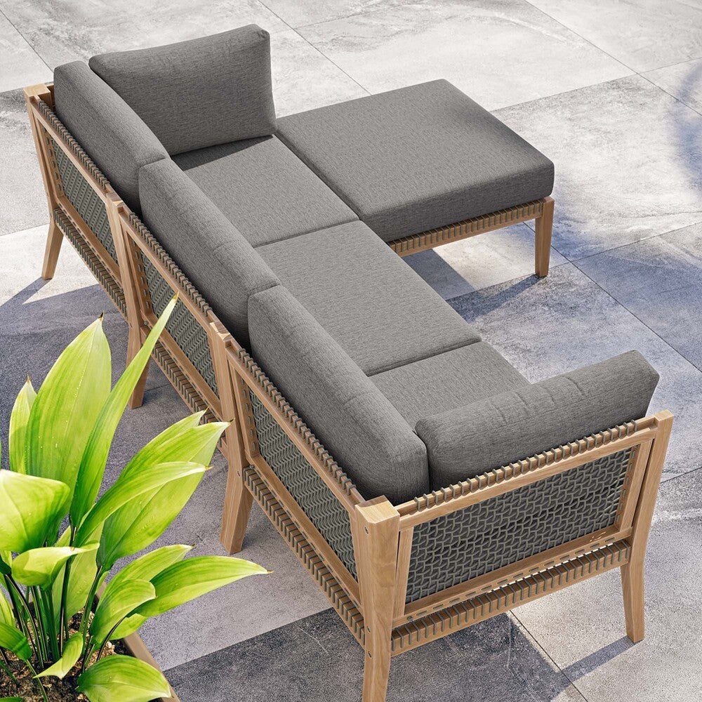 EEI-6121 Clearwater 4-Piece Outdoor Patio Teak Wood Sectional Sofa by Modway