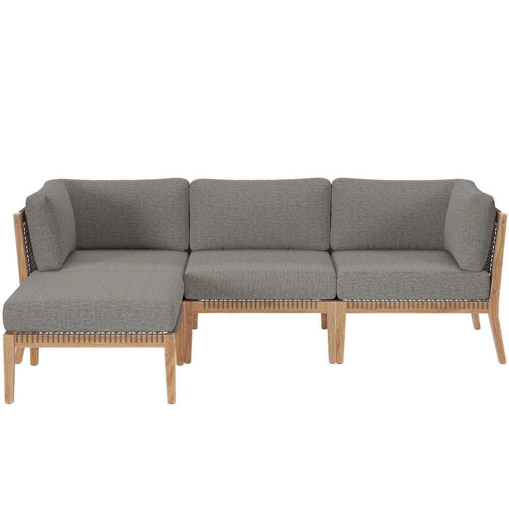 EEI-6121 Clearwater 4-Piece Outdoor Patio Teak Wood Sectional Sofa by Modway
