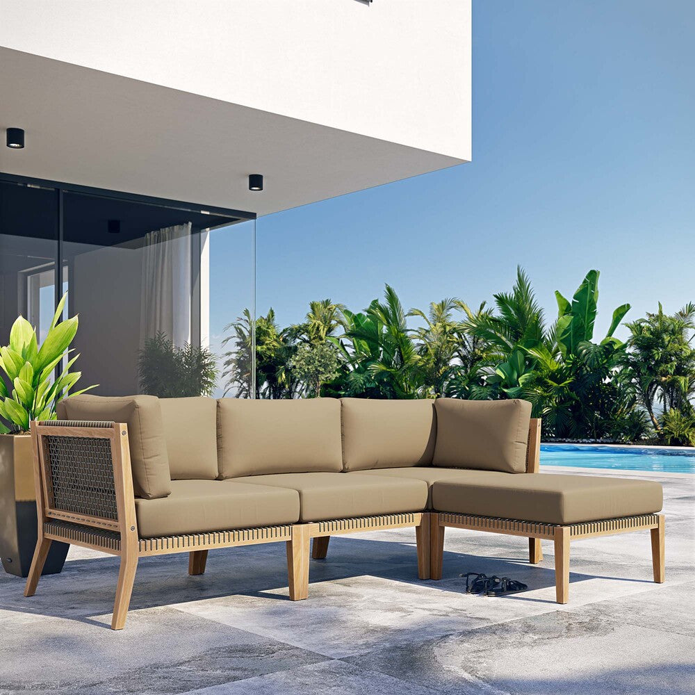 EEI-6121 Clearwater 4-Piece Outdoor Patio Teak Wood Sectional Sofa by Modway
