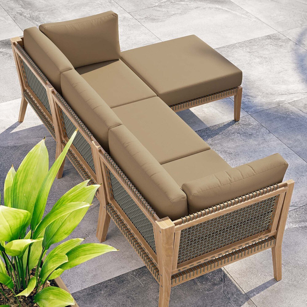 EEI-6121 Clearwater 4-Piece Outdoor Patio Teak Wood Sectional Sofa by Modway